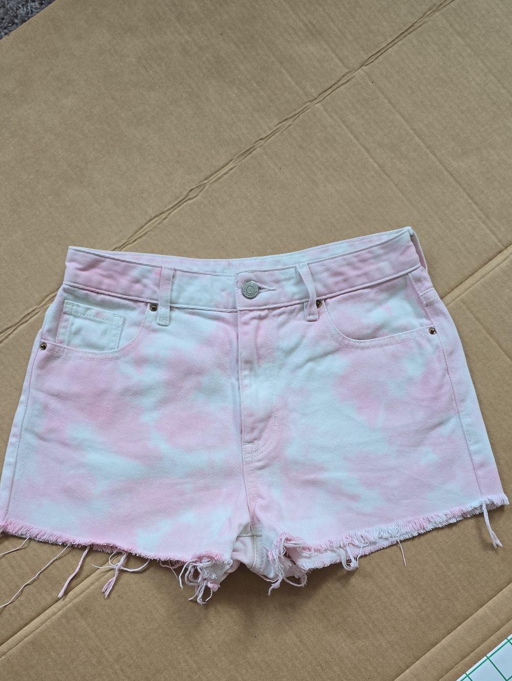 Pacsun pink tie-dye hogh rise festival frayed hem denim shorts-25
